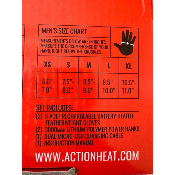 Action Heat Featherweight Rechargeable Size XXL Men’s 5 Volt Heated Gloves NWB $ - Picture 3 of 5